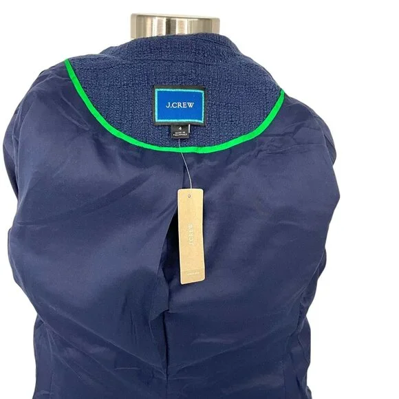 NWT J Crew Textured Tweed Navy Blue Preppy Classic Peplum Blazer Jacket Size 4 - Picture 9 of 14